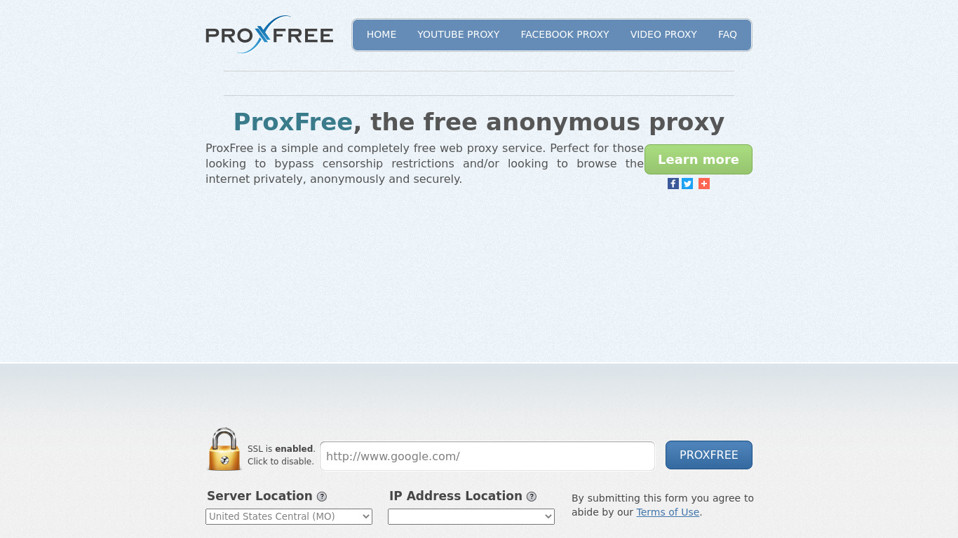 ProxFree Landing page