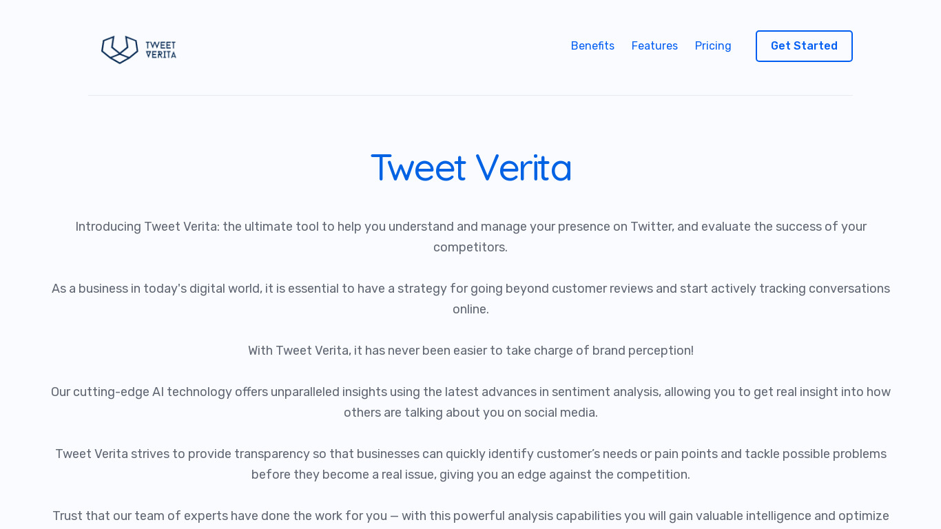 Tweet Verita Landing page