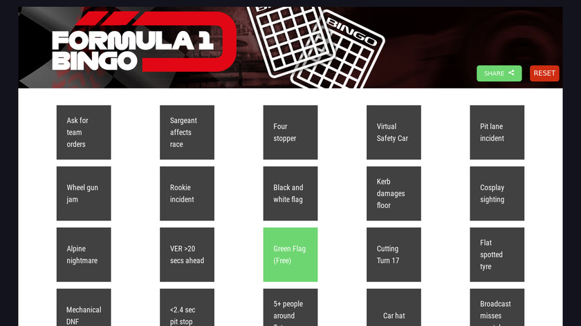 Formula 1 Bingo Landing Page