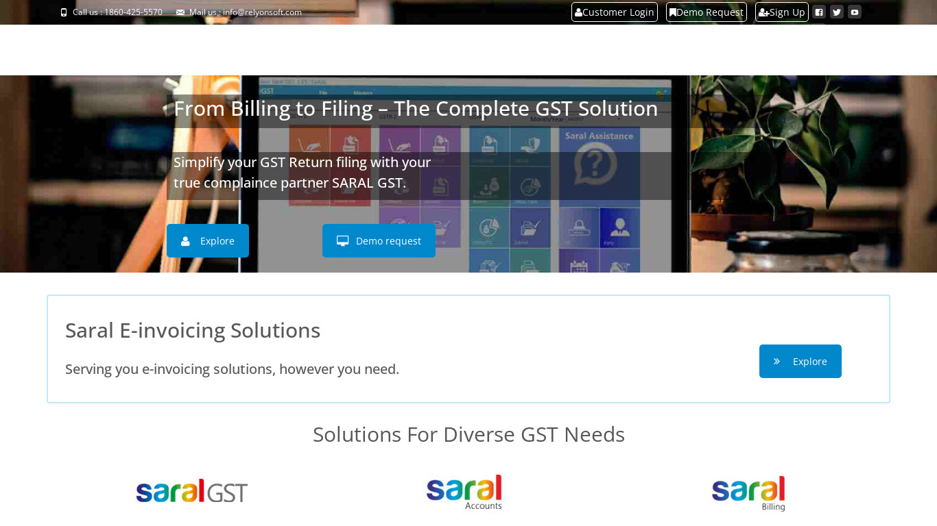 Saral GST Landing page
