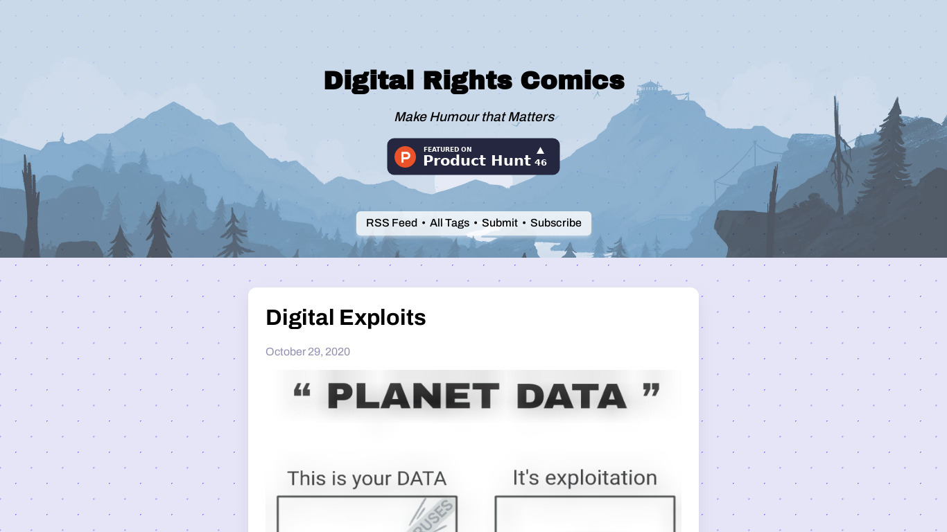 Digital Rights Comics Landing page