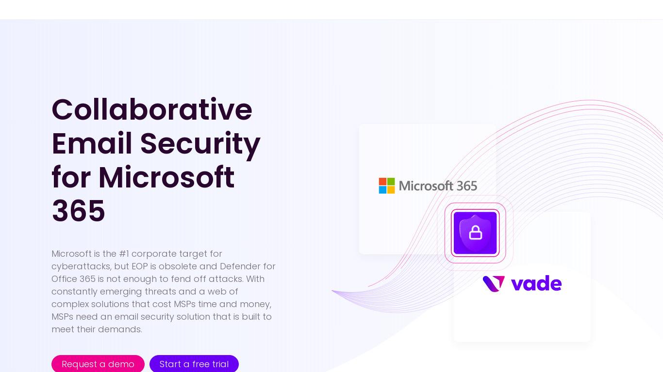 Vade for Microsoft 365 Landing page