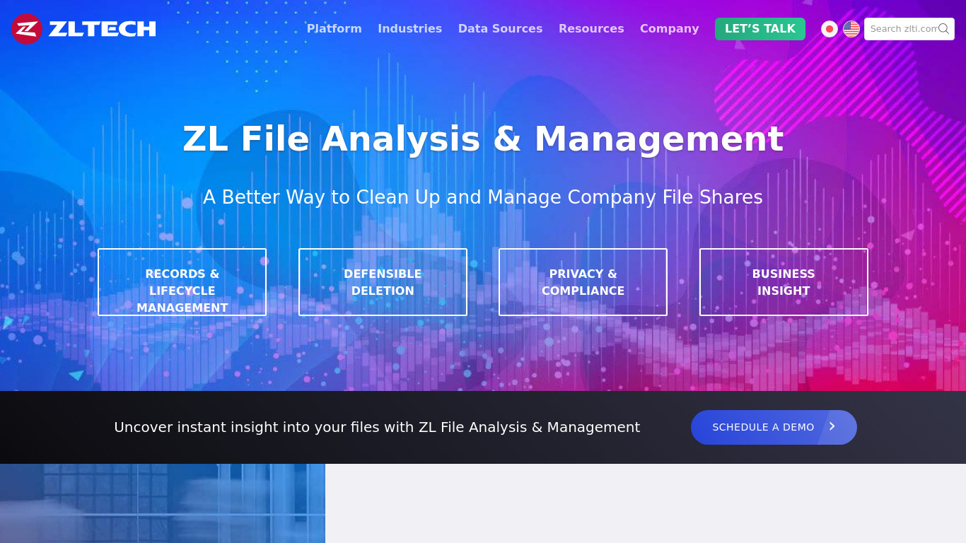 ZL File Analysis and Management Landing page