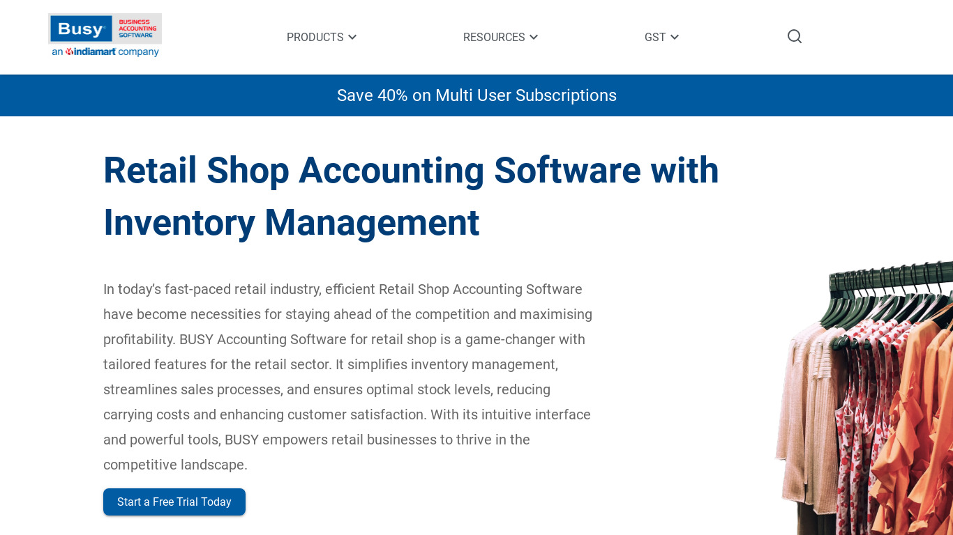 BUSY Retail Billing Software Landing page