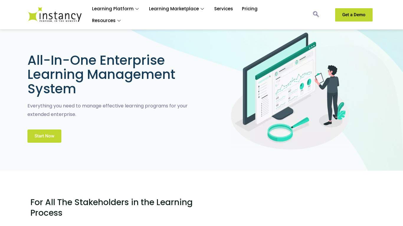 Instancy Learning Management System Landing page