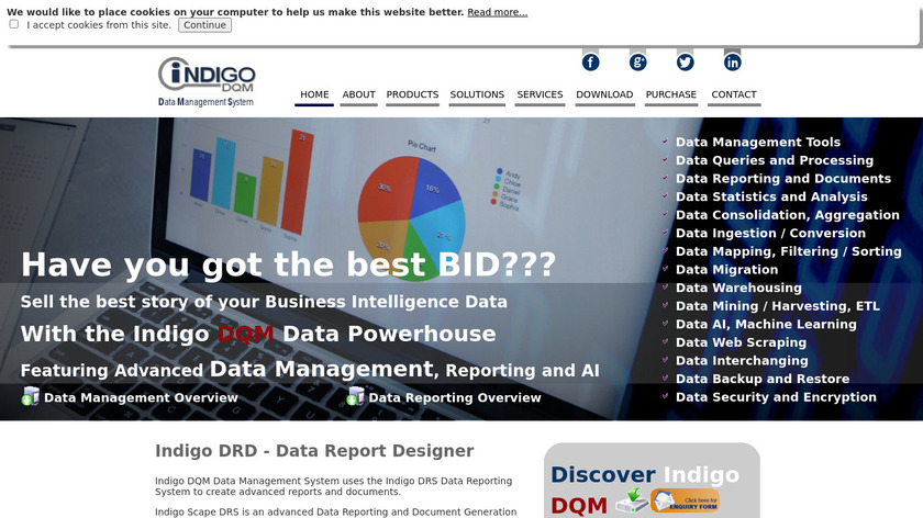 Indigo DRS Data Reporting Systems Landing Page