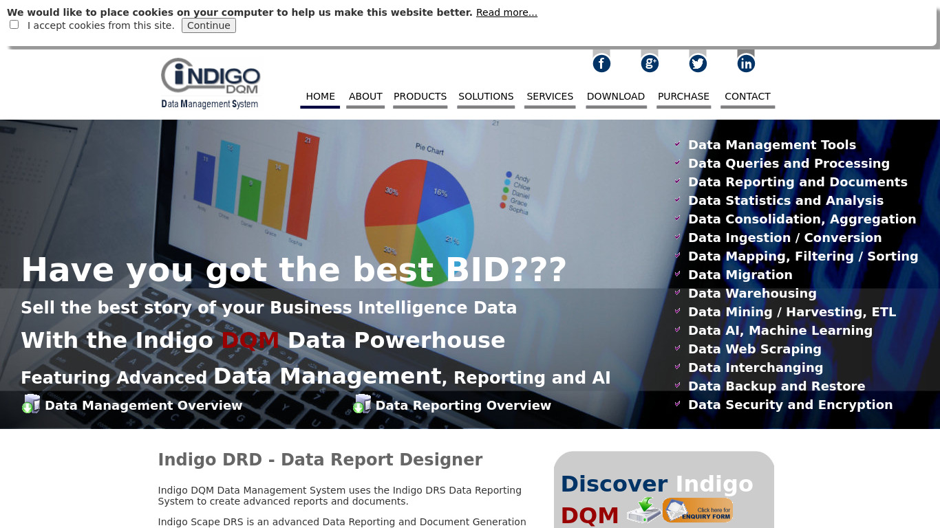 Indigo DRS Data Reporting Systems Landing page