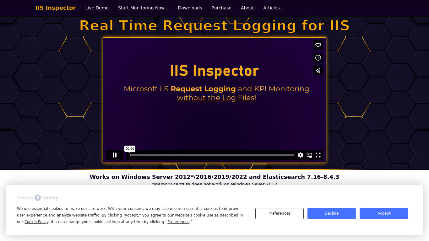 IIS Inspector Landing page