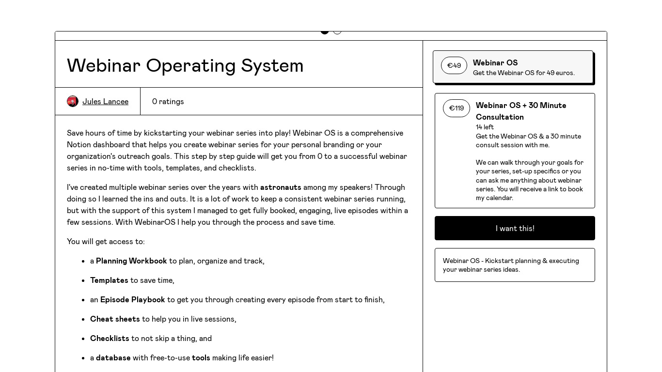 Webinar Operating System Landing page