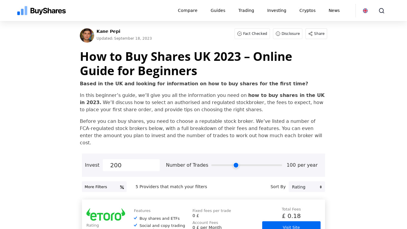 Buy Shares Landing page
