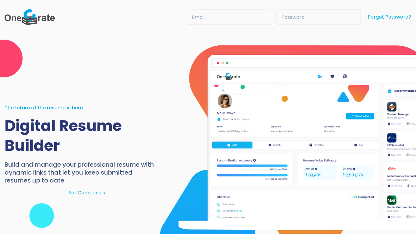 OneCrate Landing page