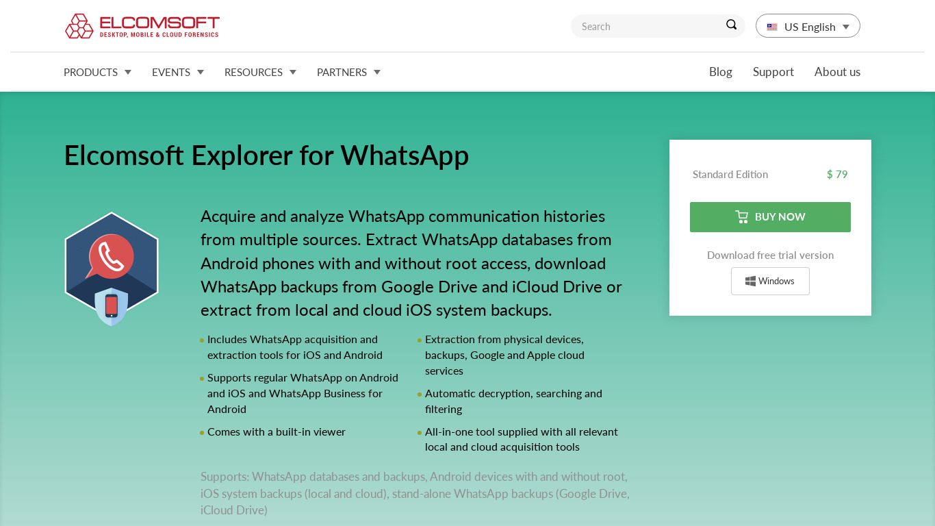 Elcomsoft Explorer for WhatsApp Landing page