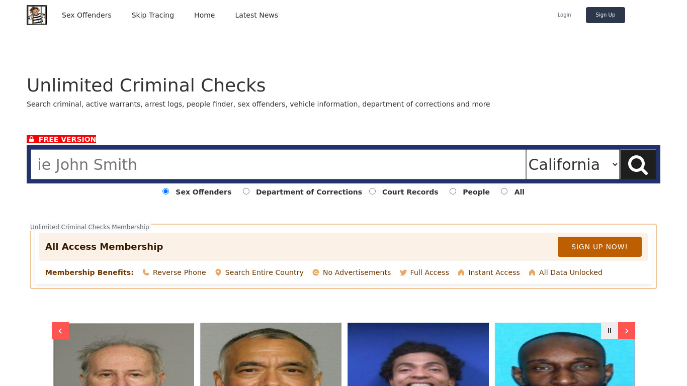 Unlimited Criminal Checks Landing page
