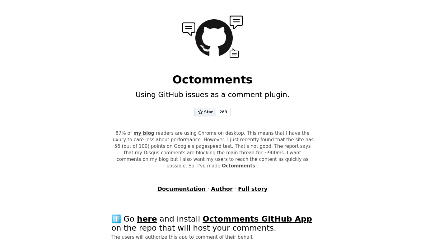 Octomments Landing page
