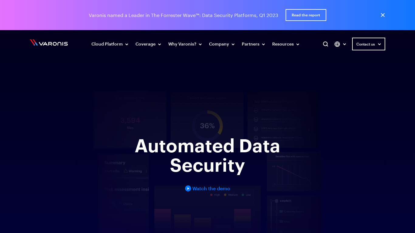 Varonis Data Security Platform Landing page