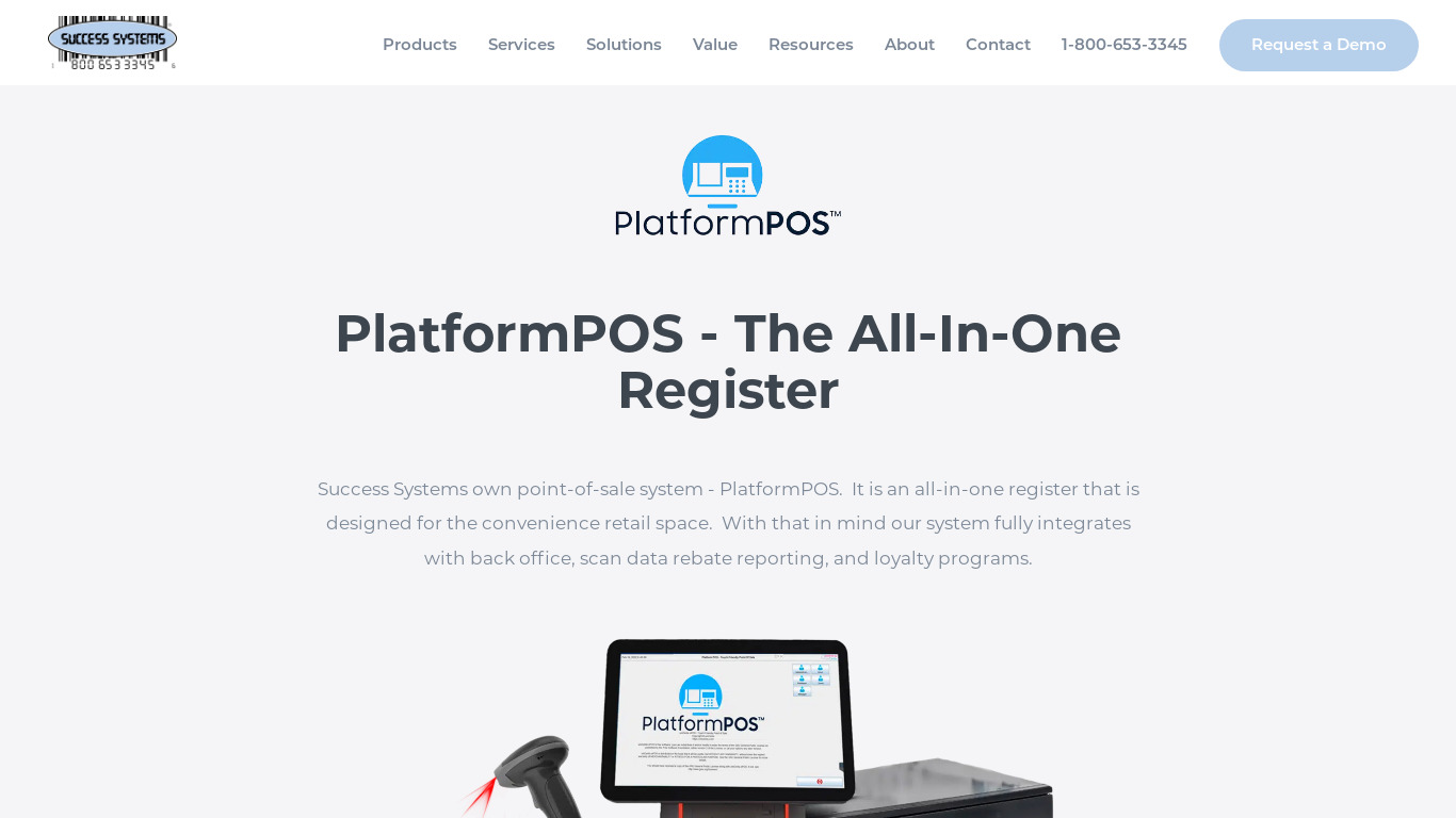 Success Systems PlatformPOS Landing page