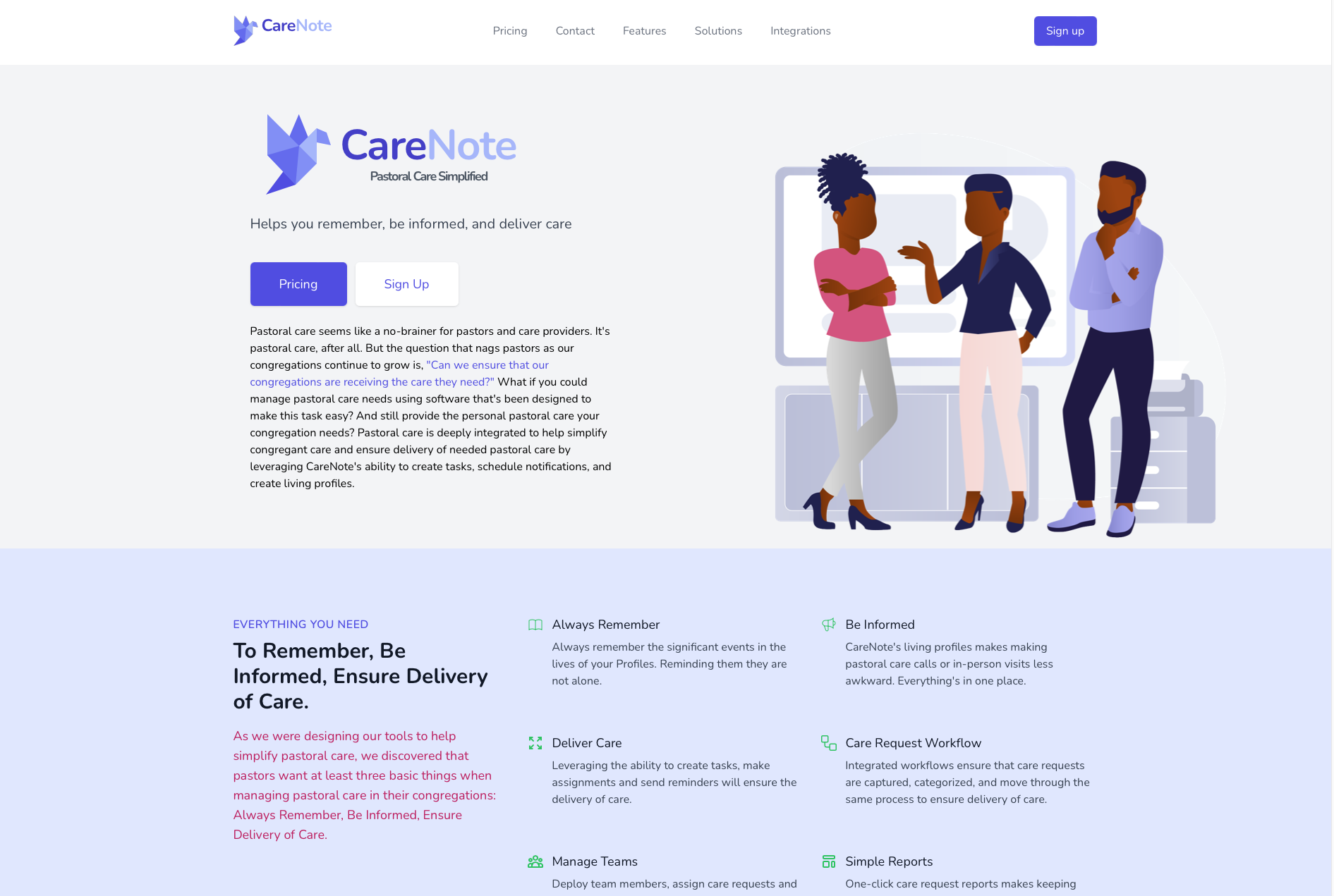 CareNote App Landing page