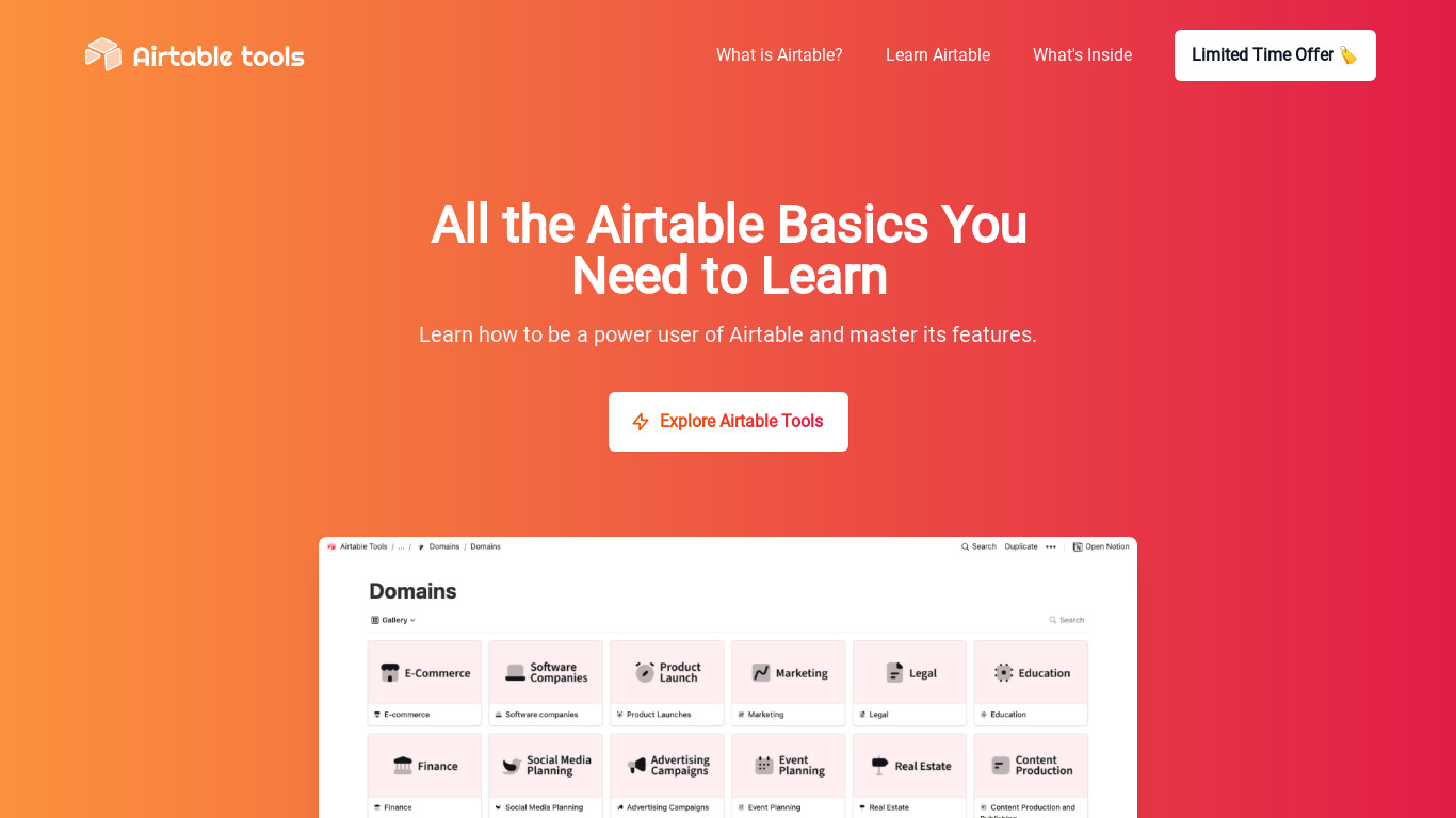 Airtable Tools Landing page