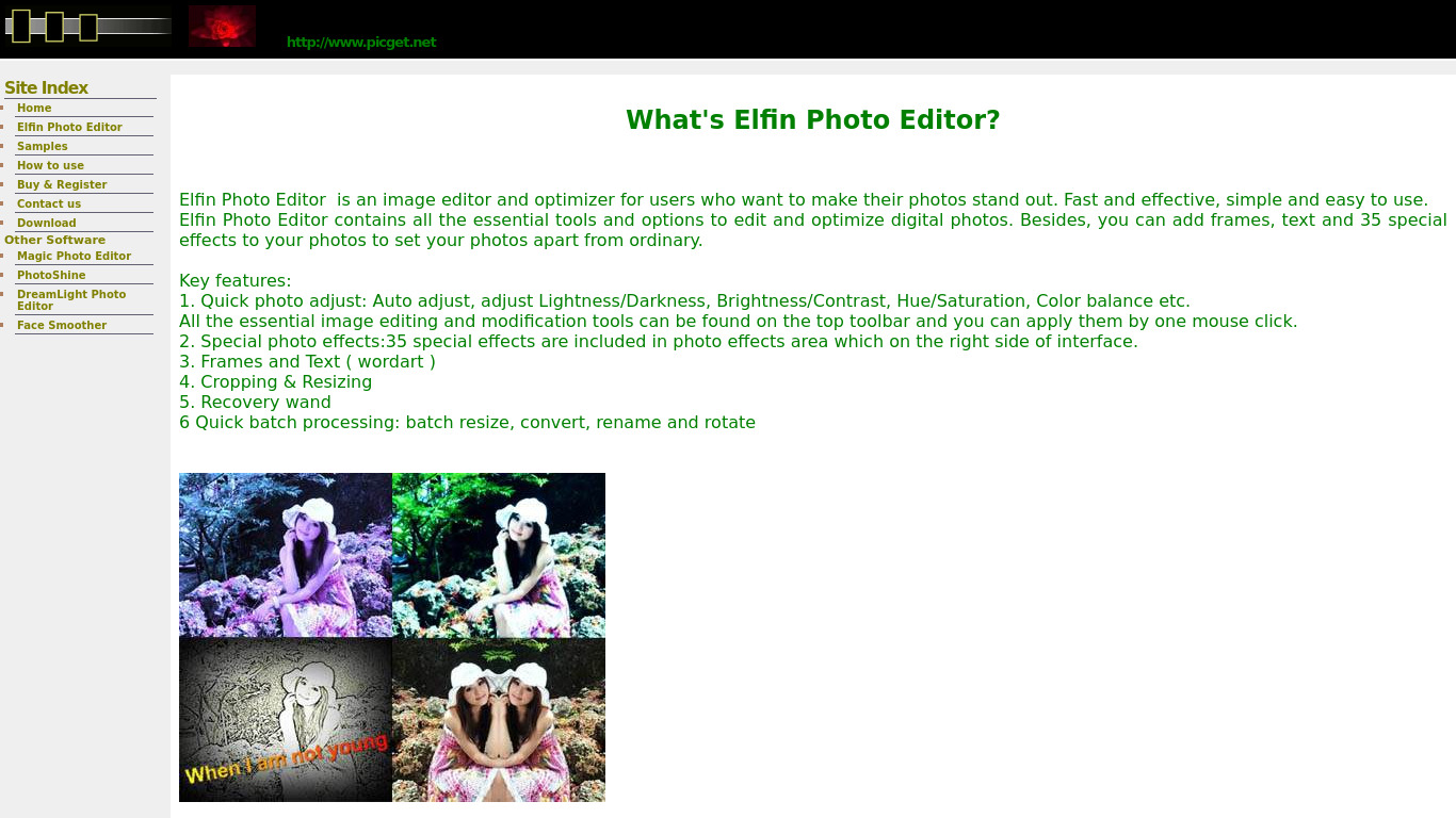 Elfin Photo Editor Landing page