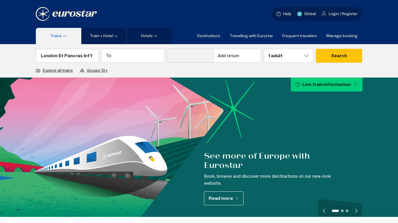 Eurostar Landing page