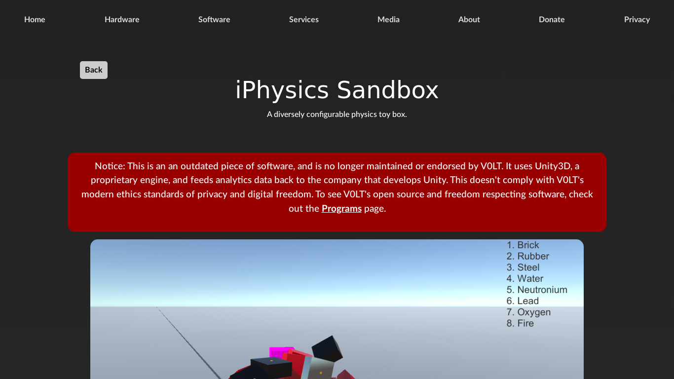 iPhysics Sandbox Landing page