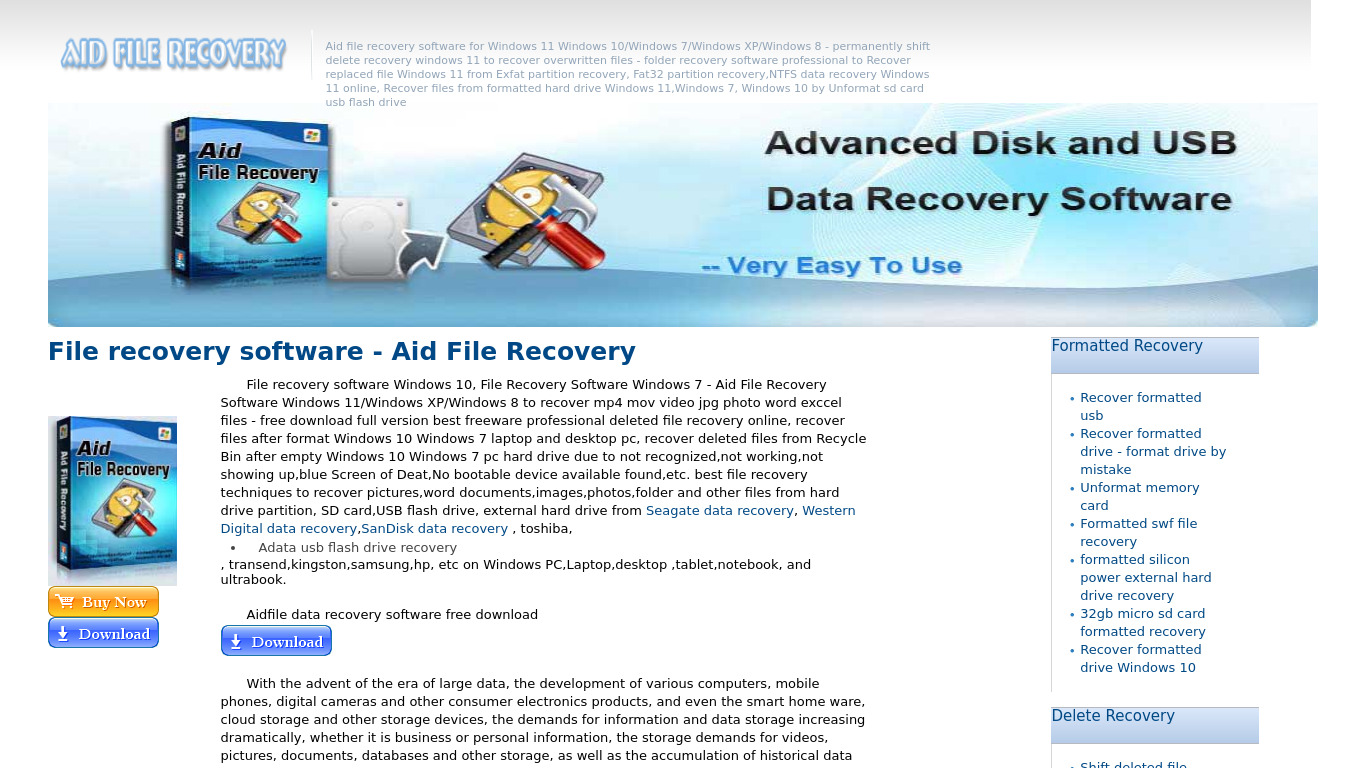 Aid File Recovery Landing page