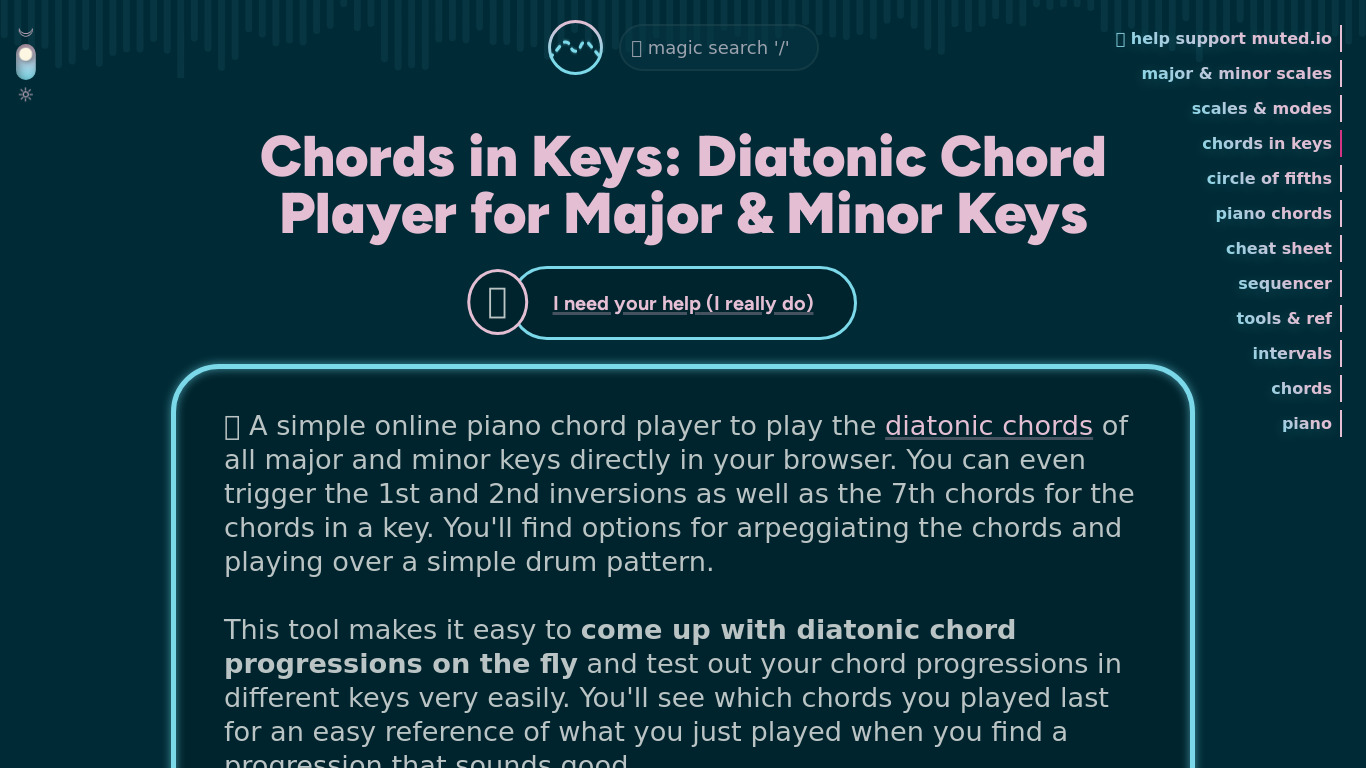Chords in Keys Landing page