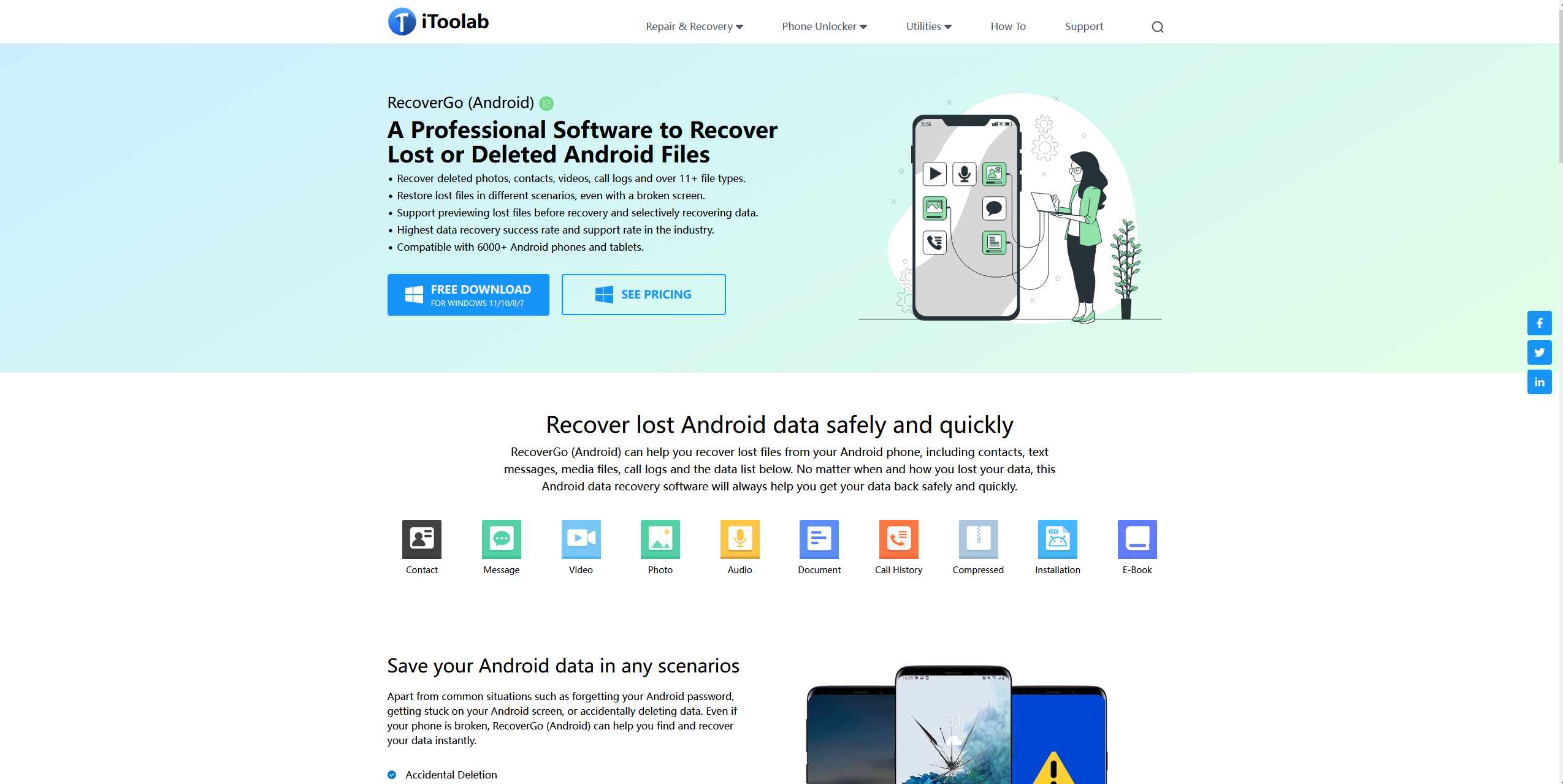 iToolab RecoverGo for Android Landing page