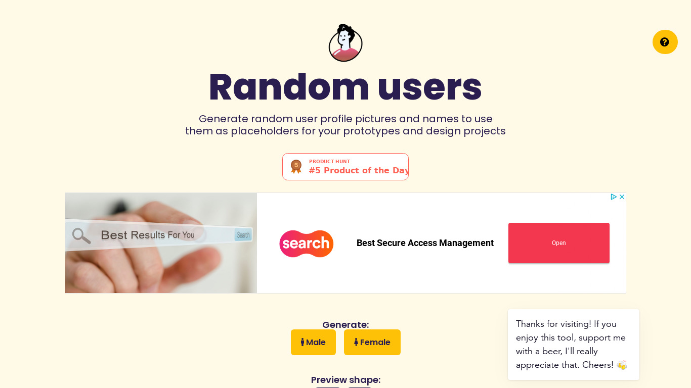 Random Users Landing page