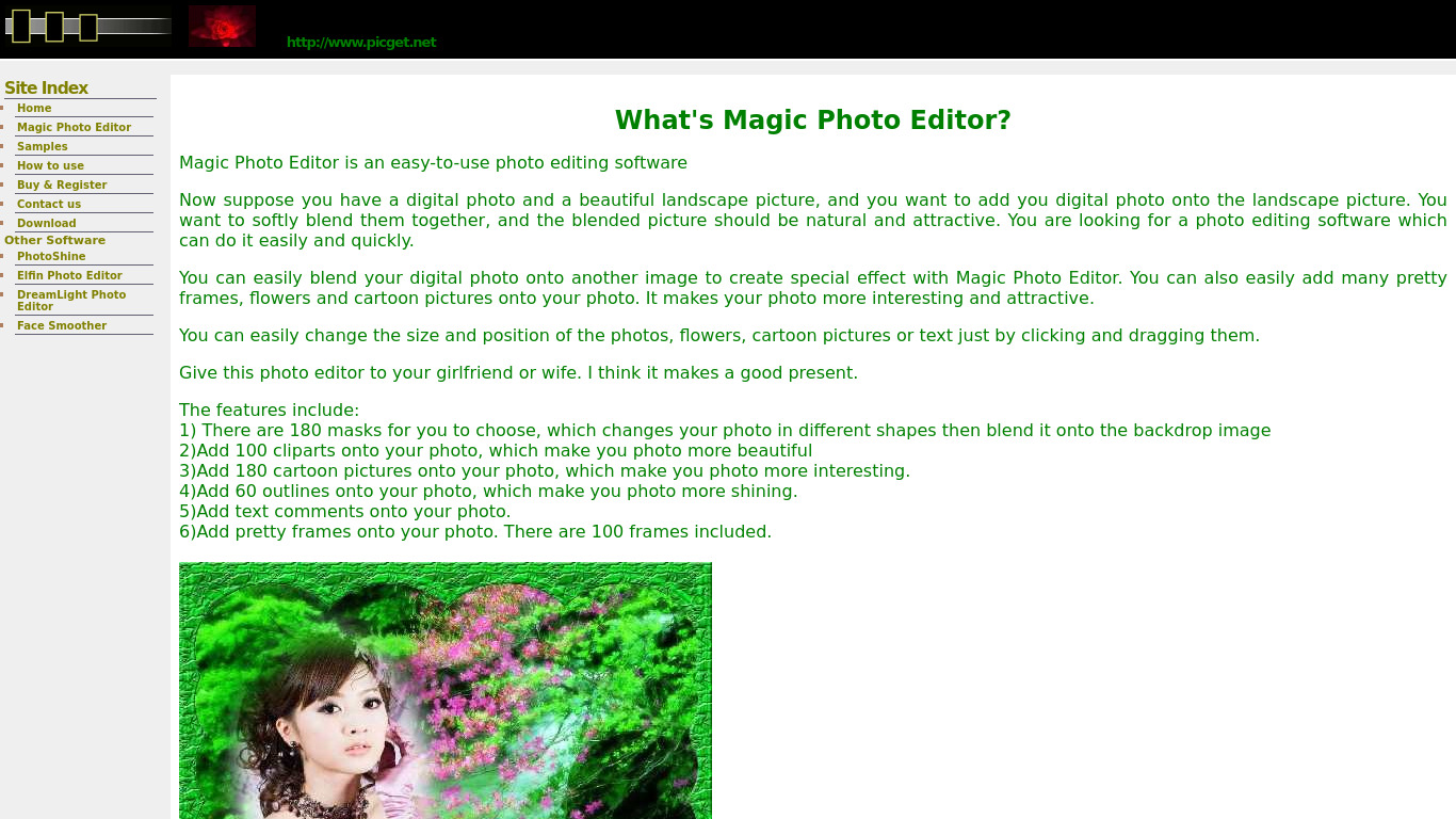 Magic Photo Editor Landing page