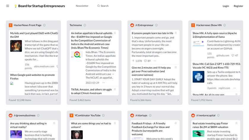 Startup News Board Landing Page