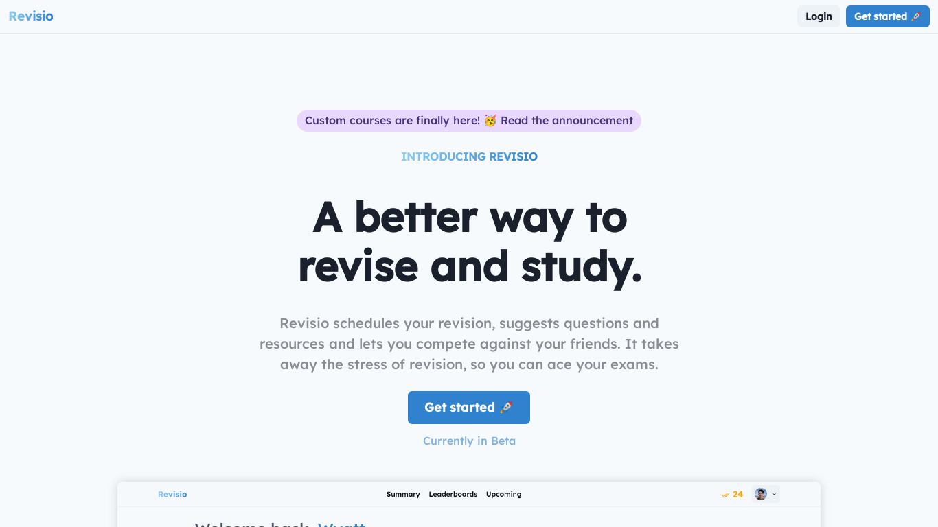 Revisio Landing page