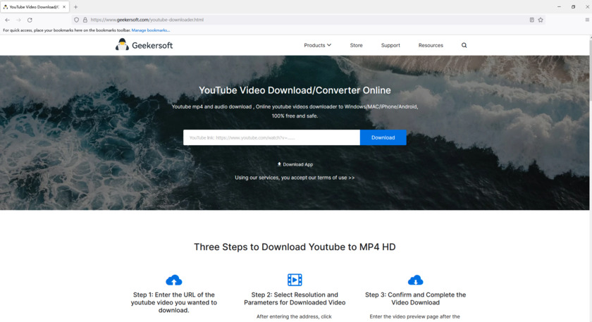 Geekersoft YouTube Video Downloader Landing Page