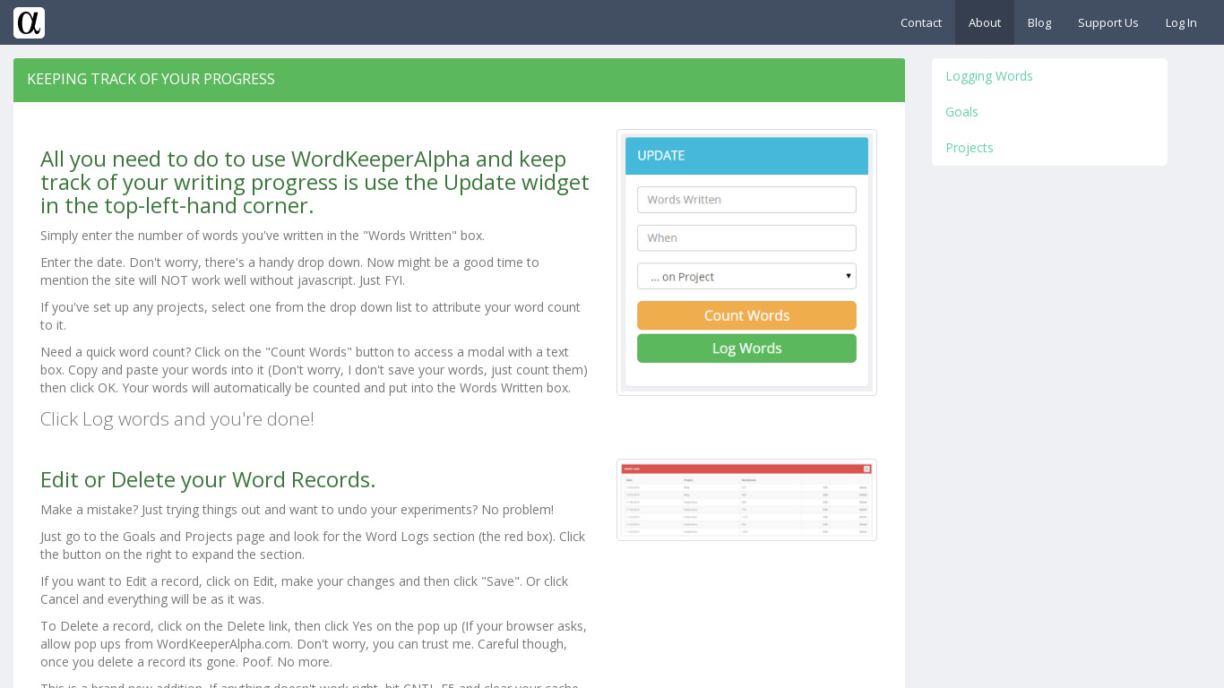WordKeeperAlpha Landing page