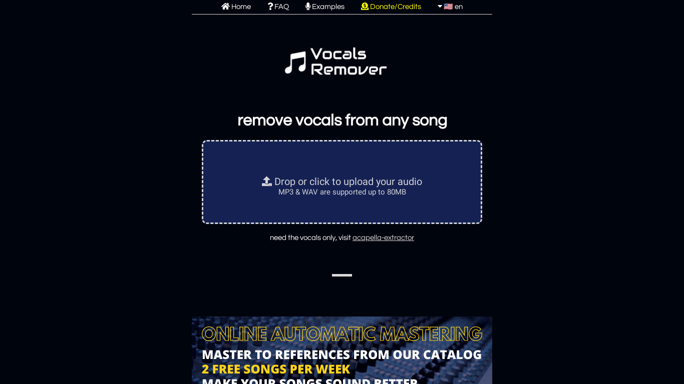 Remove-Vocals Landing page