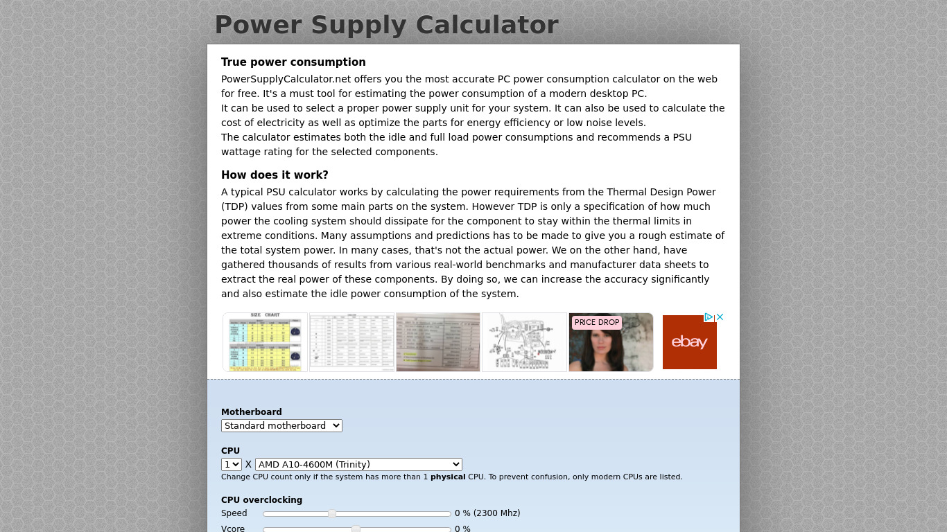 PowerSupplyCalculator.net Landing page