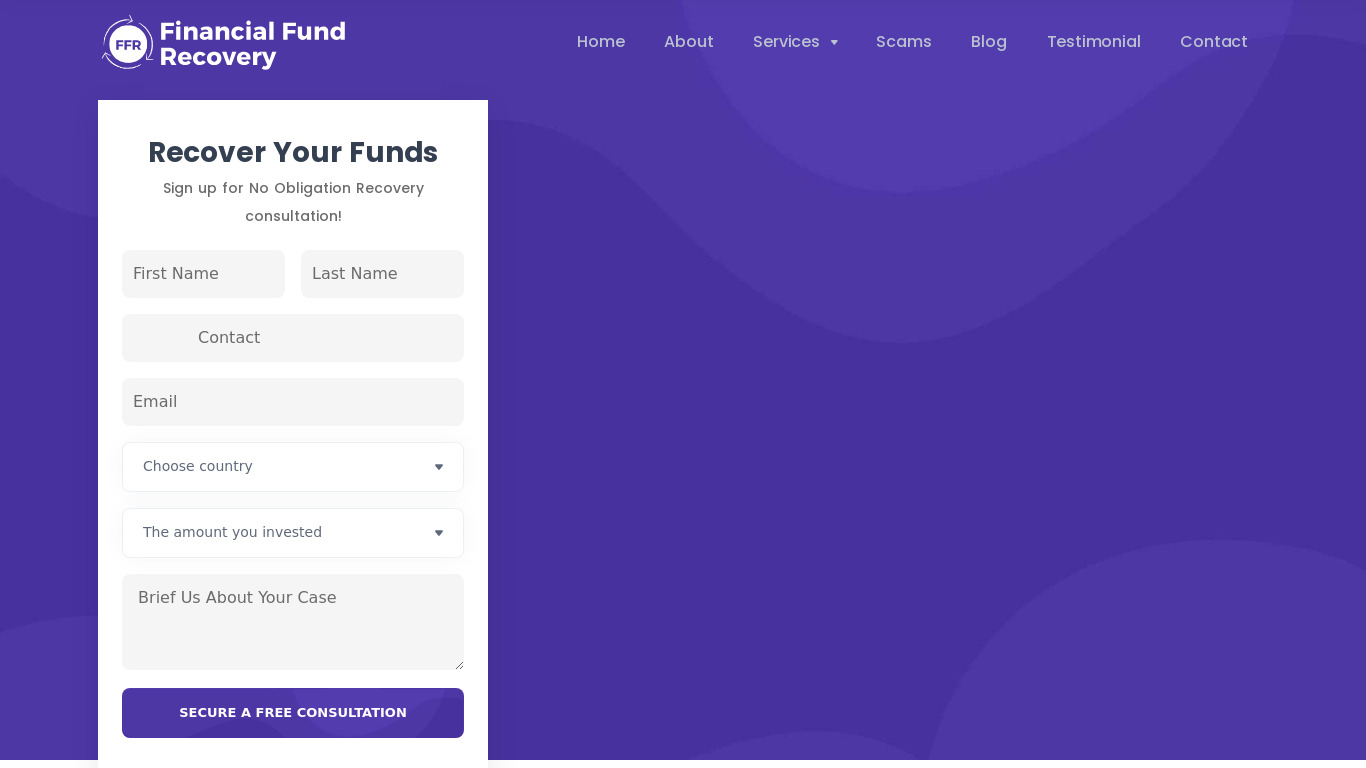 Fund Recovery Service Landing page