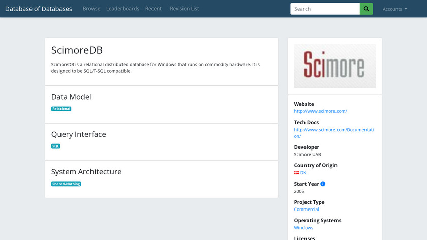 ScimoreDB Landing Page