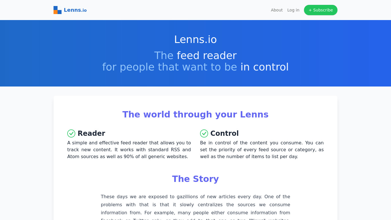 Lenns.io Landing page