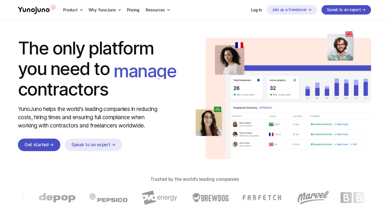 YunoJuno Landing page