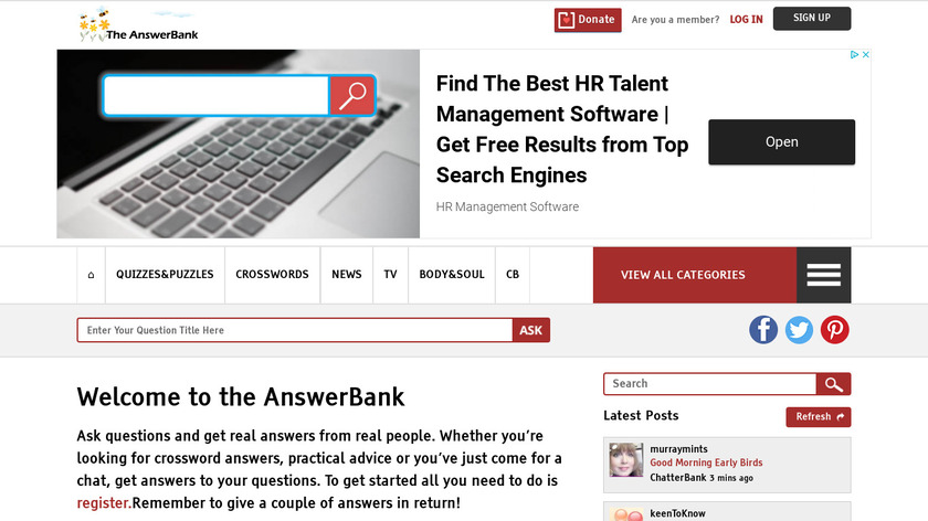 The Answer Bank Landing Page