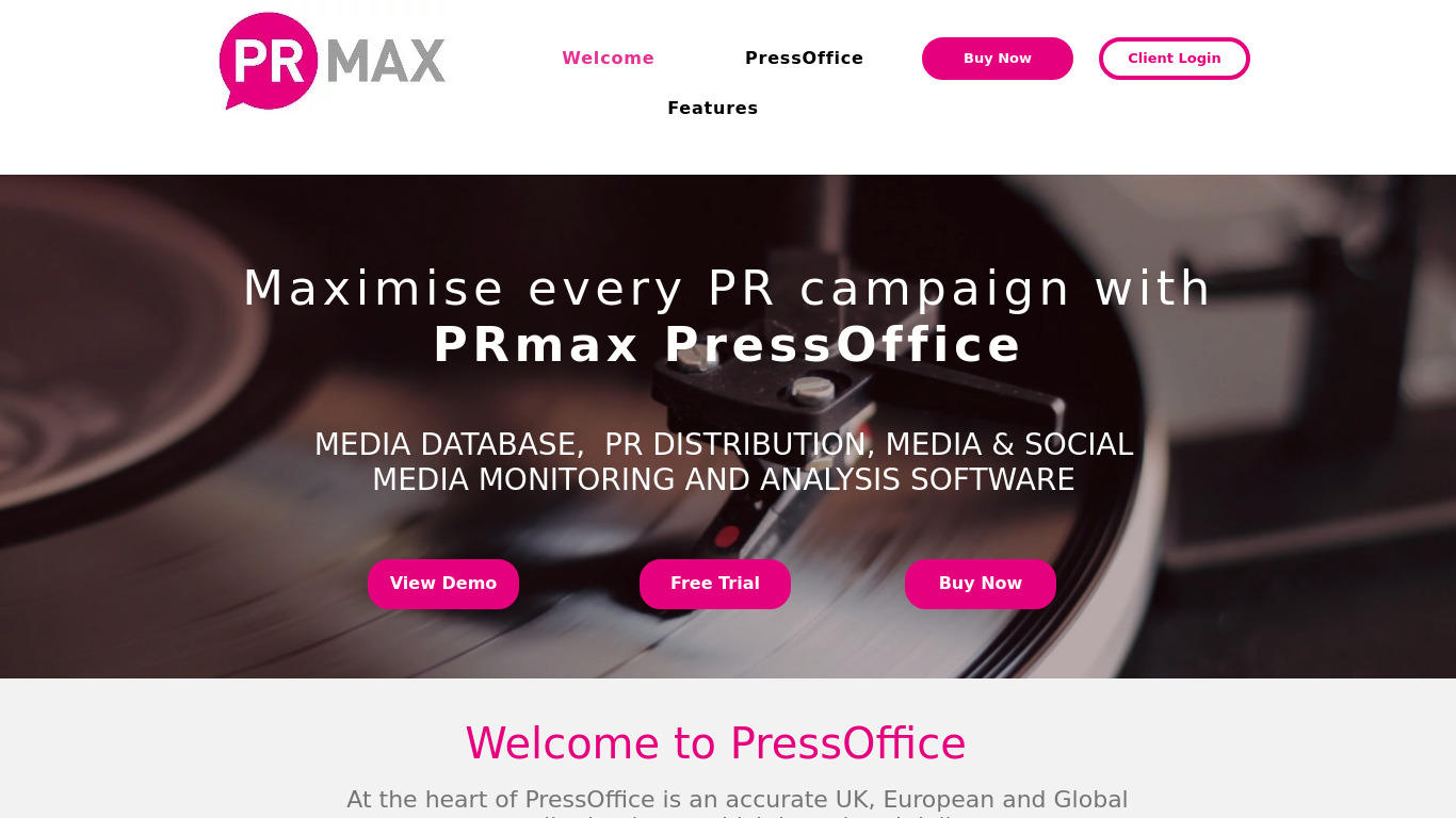 PRmax Landing page