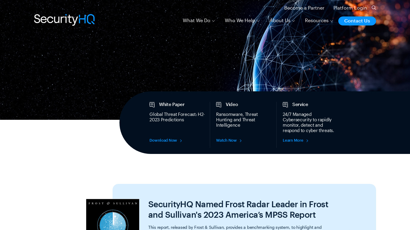 SecurityHQ Landing page