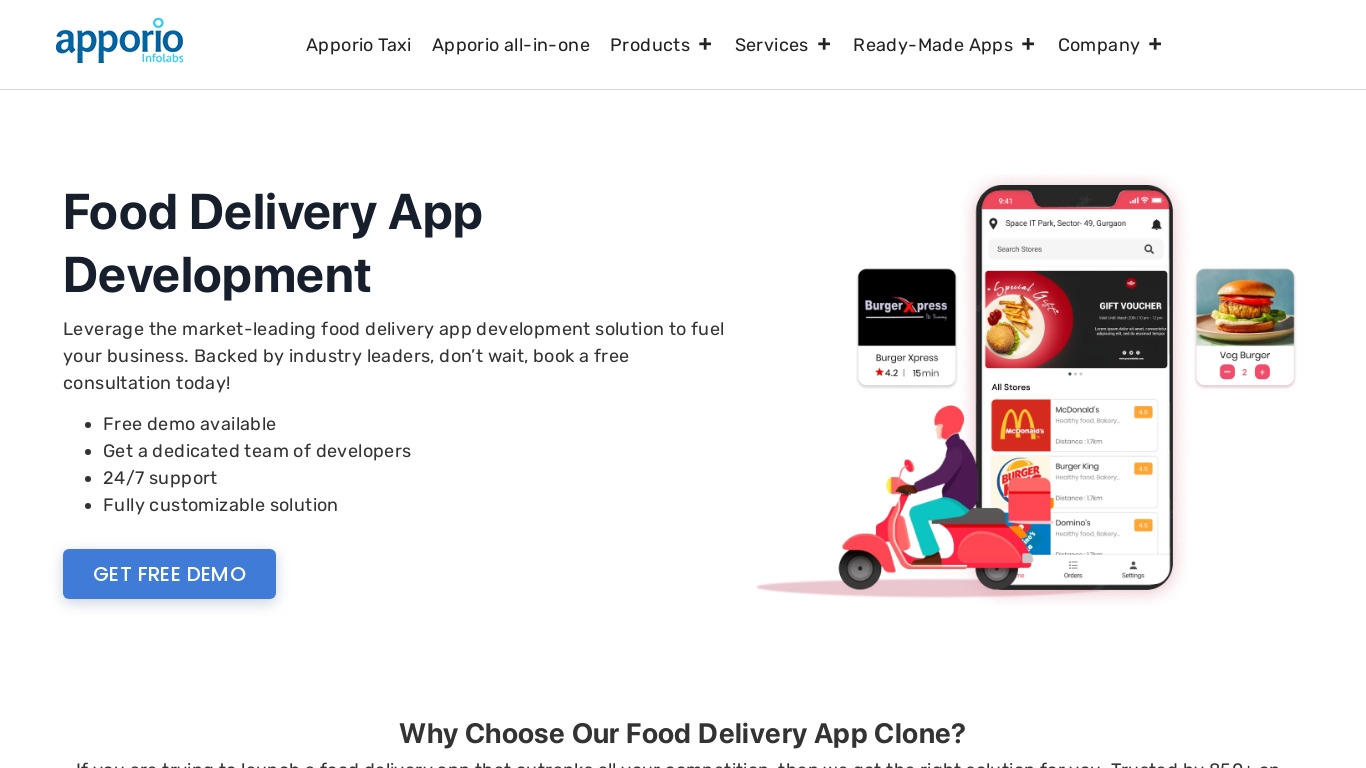 Apporio Food Delivery Landing page