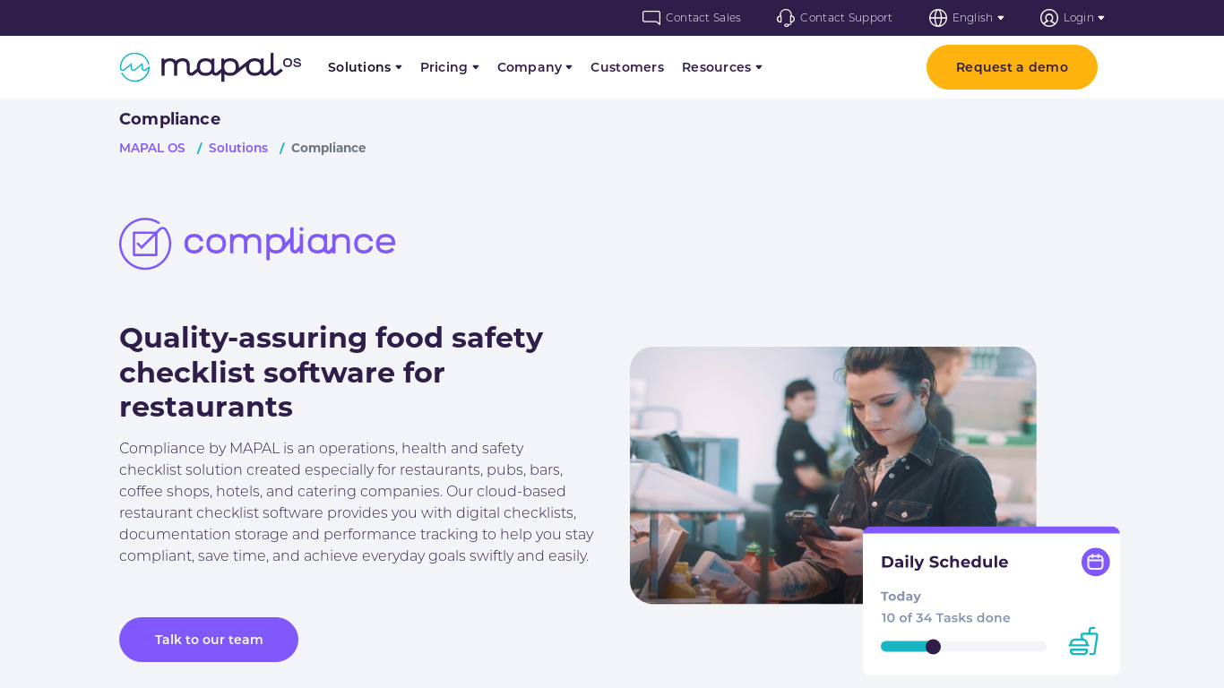 Compliance by MAPAL Landing page