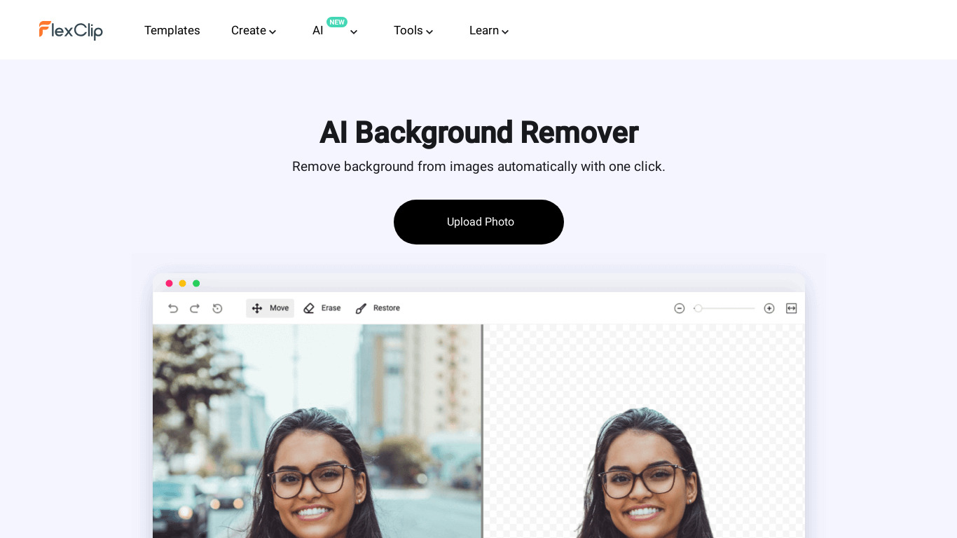 Background Remover by FlexClip Landing page