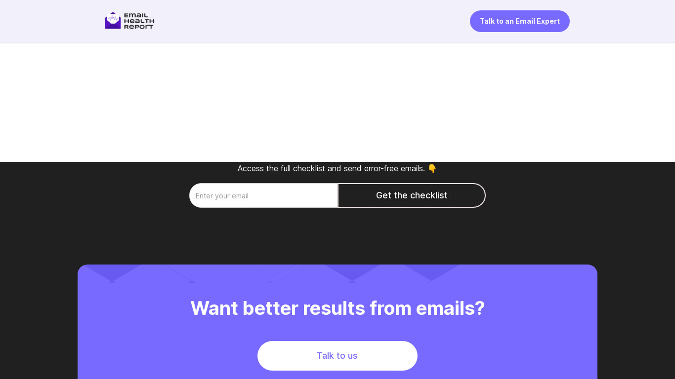 Email Health Report Landing page