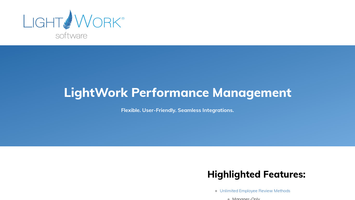 LightWork Performance Management Landing page