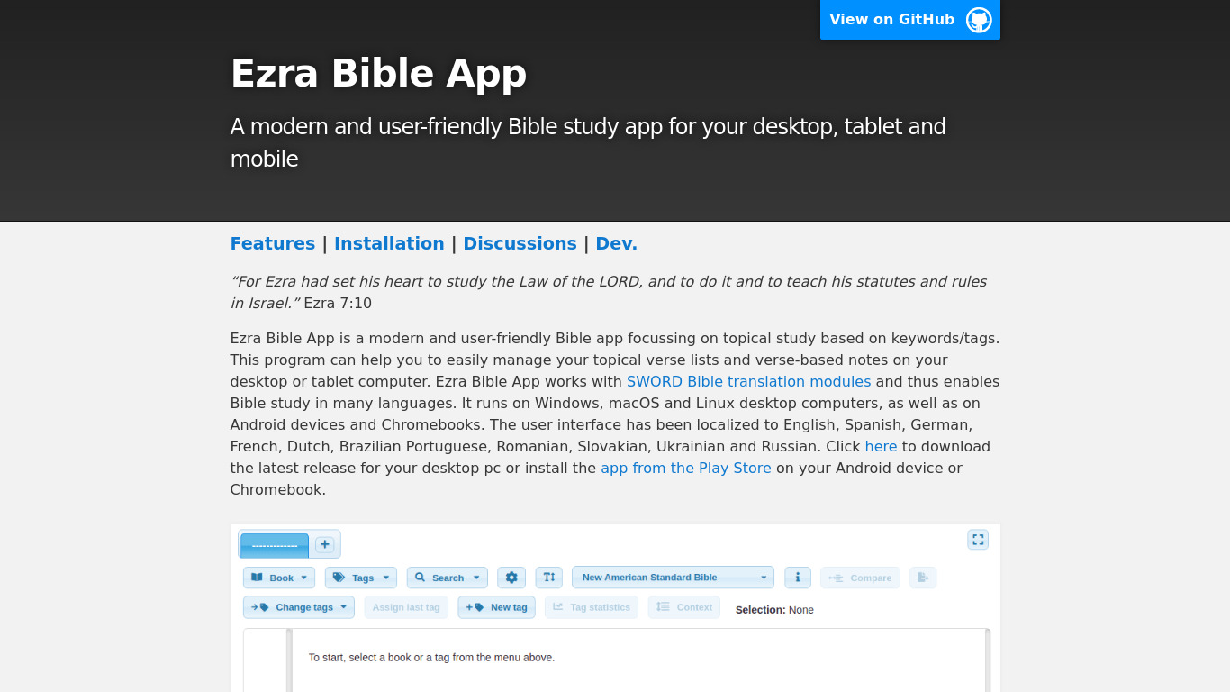 Ezra Bible App Landing page