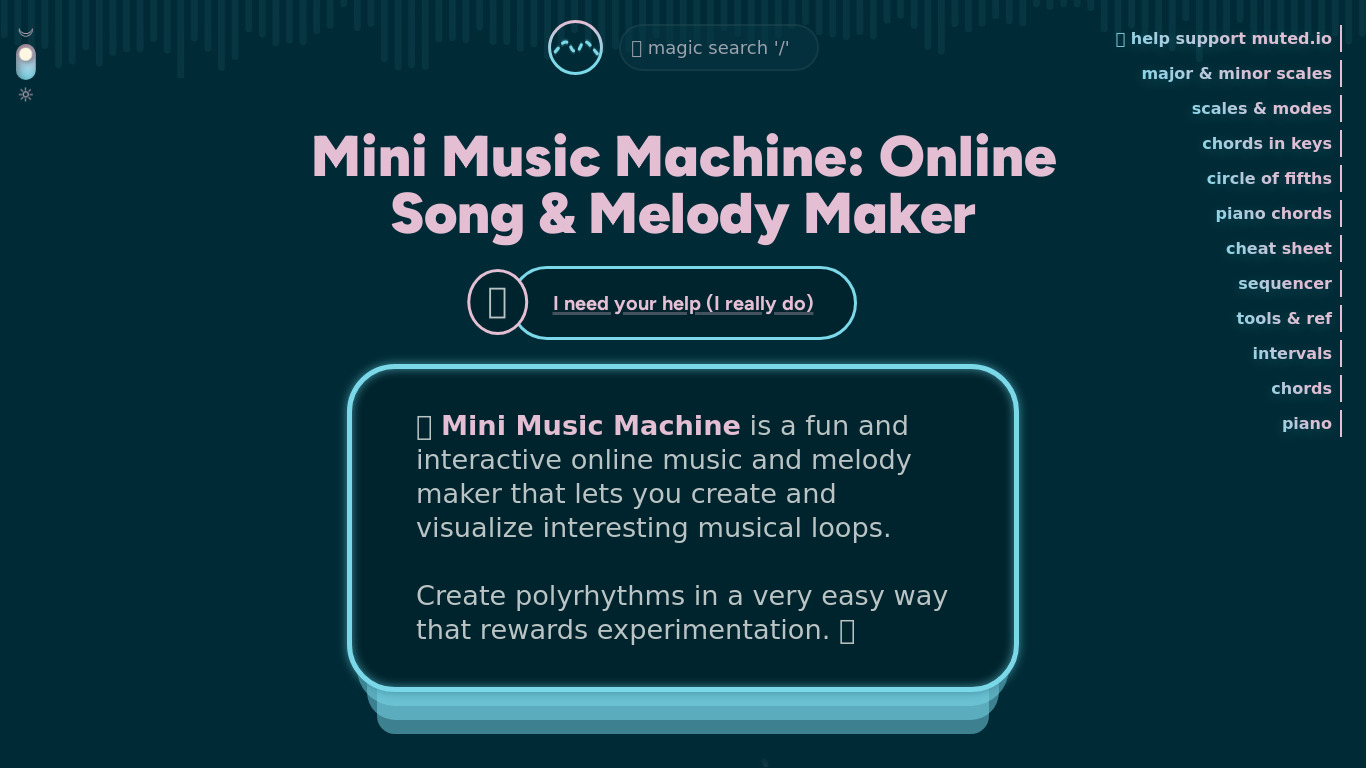 Mini Music Machine Landing page